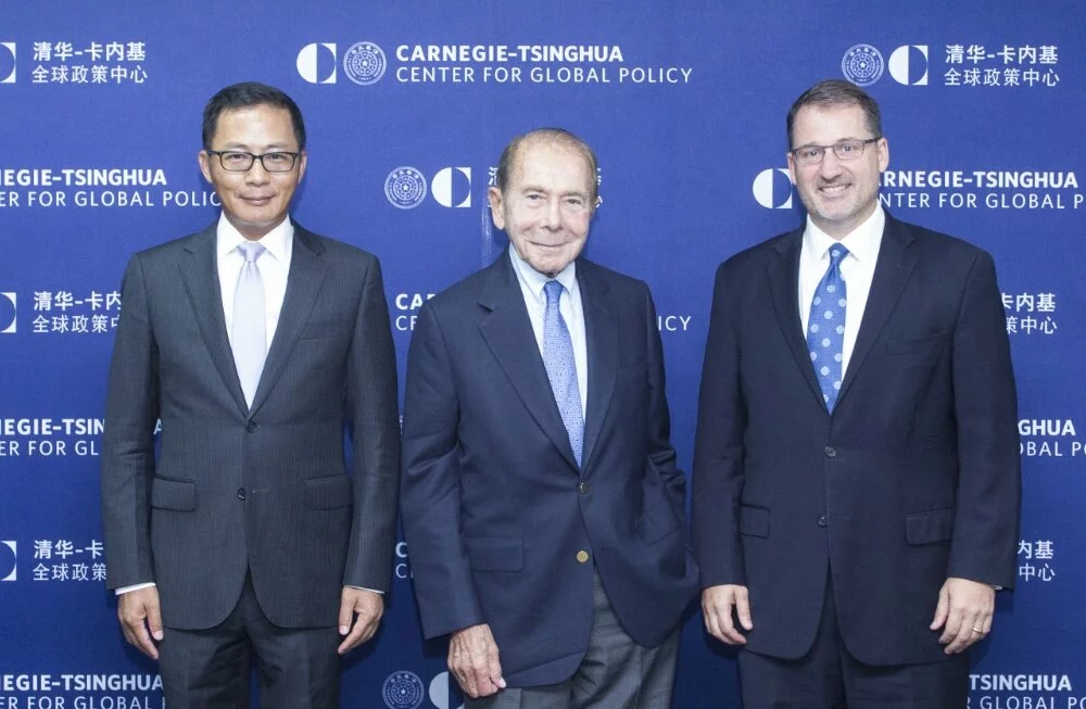 Mr. Greenberg poses with two other mean at the Carnegie-Tsinghua Center in Beijing, China 2017.