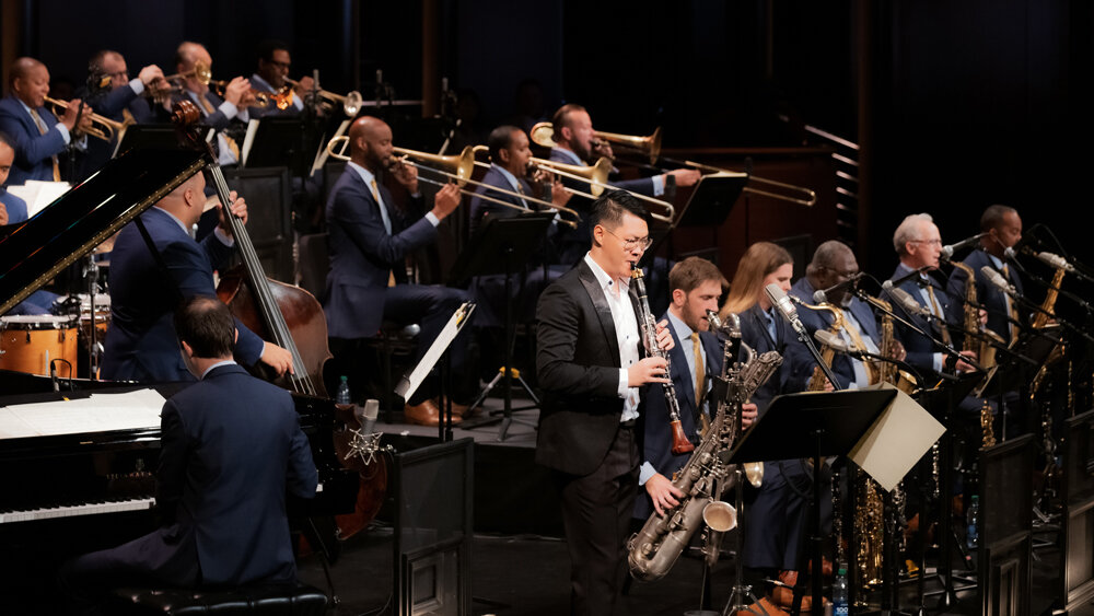 Jazz musicians play at the Lincoln Center for the Performing Arts.