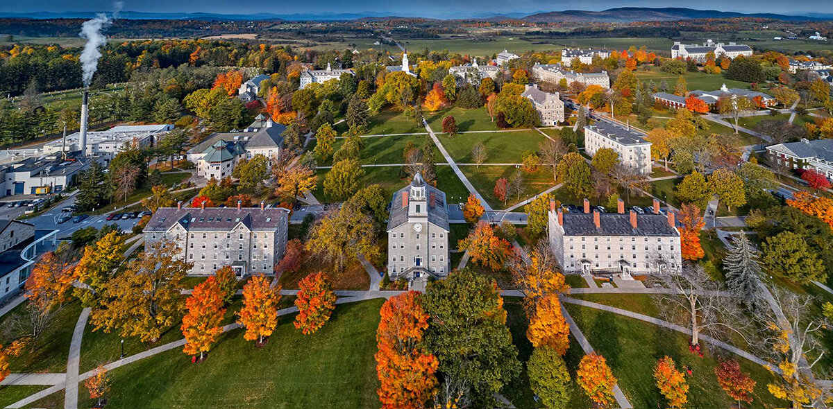 Ariel view of Middlebury College campus.